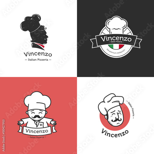 Vector set of retro classic badges for pizza restaurant. Italian restaurant logotype set.