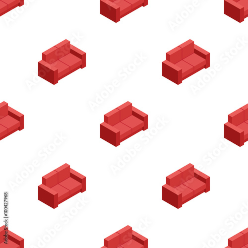 Vector isometric red sofa seamless pattern