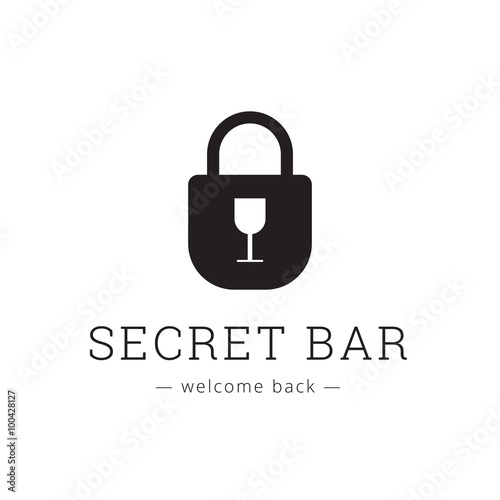 Vector minimalistic secret bar logo with little glass as a keyhole
