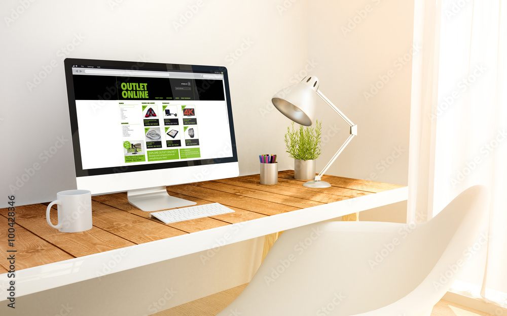 Fototapeta premium minimalist workplace with online outlet computer