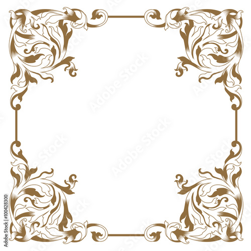 Vintage baroque frame scroll ornament engraving border floral retro pattern antique style acanthus foliage swirl decorative design element filigree calligraphy vector