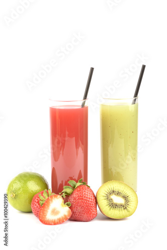 Fresh fruit juices on white