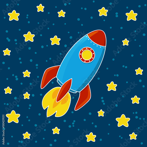 Cartoon rocket on space background