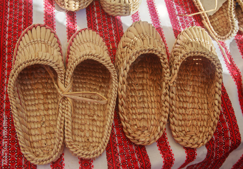 Braided sandals at the fair of artisans. Ukraine