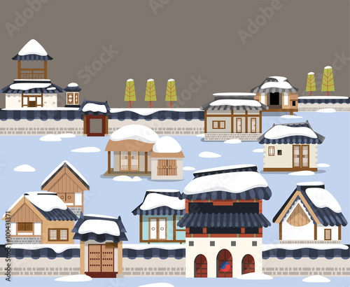 Korean traditional town in winter 