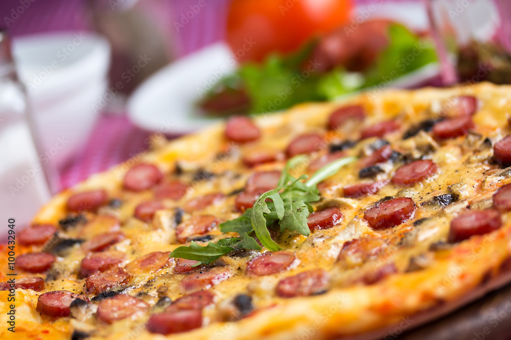 Homemade Pizza with hunter sausages Homemade Pizza with hunter sausages