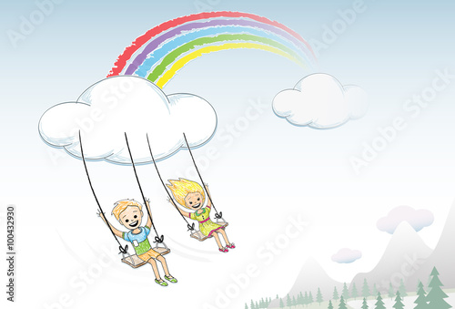 happy children / childhood, rainbow and happiness