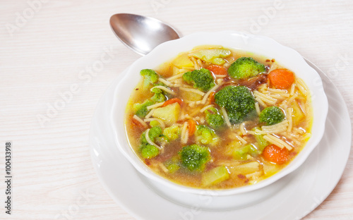 Fresh vegetable soup with noodles 