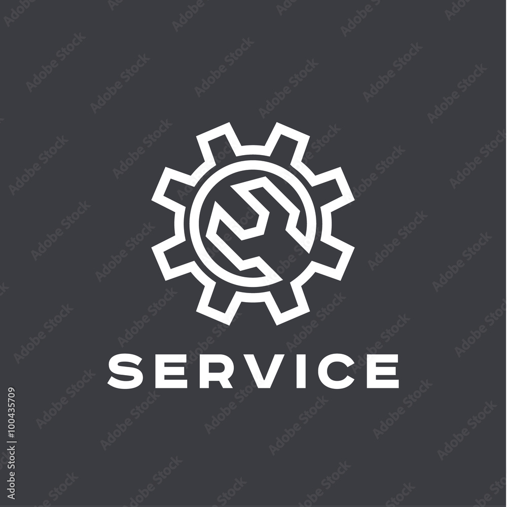 Service auto repair, wrench, logo sign flat.