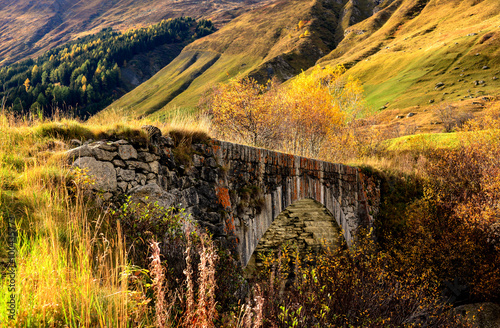 Bridge in rural landscape, Realp, Uri Alps, Switzerland photo