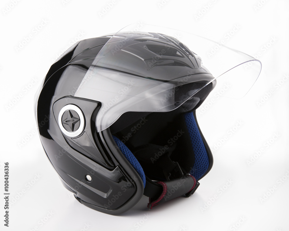 Black, shiny motorcycle helmet Isolated on white background Black, shiny motorcycle helmet Isolated on white background