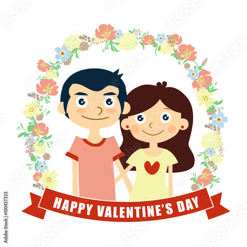 happy valentine's day card, couple lover, vector illustration