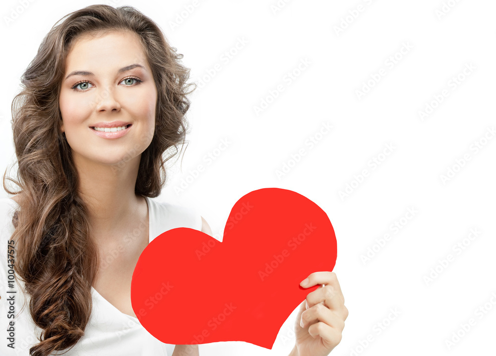 woman beauty with red heart valentine's love woman beauty with red heart valentine's love