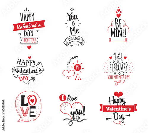 Valentines Day typographic design set on white background. Useable for greeting cards or posters.