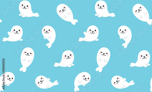 Cute baby seals seamless pattern