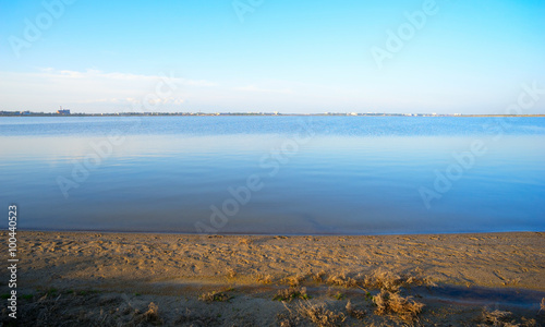Desert shore of Saki salt lake .