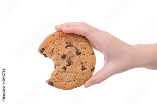 Photography child holding a chocolate chip cookie isolated white background