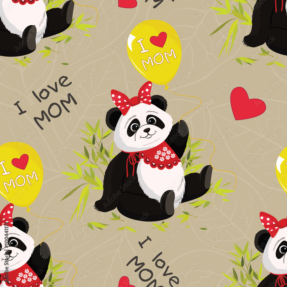 Seamless pattern with sitting cute panda and bamboo, vector illustration. EPS 8 Seamless pattern with sitting cute panda and bamboo, vector illustration. EPS 8