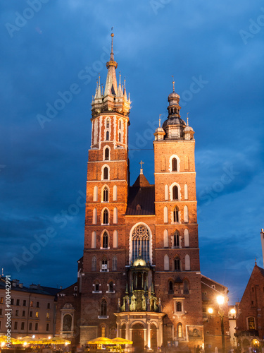 St Mary s Basilica in Krakow by night