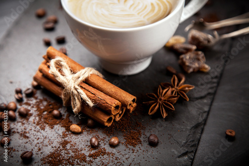 Cup of coffee on stone board