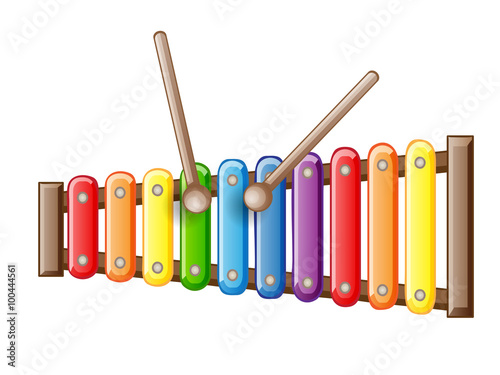 Rainbow colored toy xylophone isolated on white background