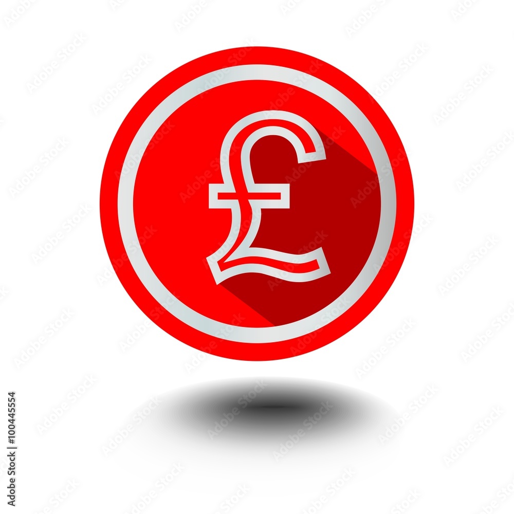 Pound symbol of american currency in red circle shape in modern flat design with long shadow Pound symbol of american currency in red circle shape in modern flat design with long shadow