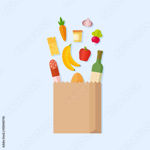 Grocery bag vector flat illustration