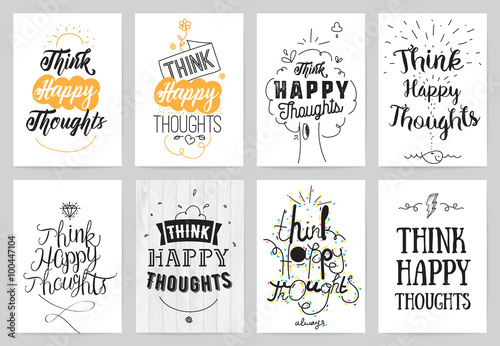 Inspirational cards 8 set. Typographical design. Lettering concept.