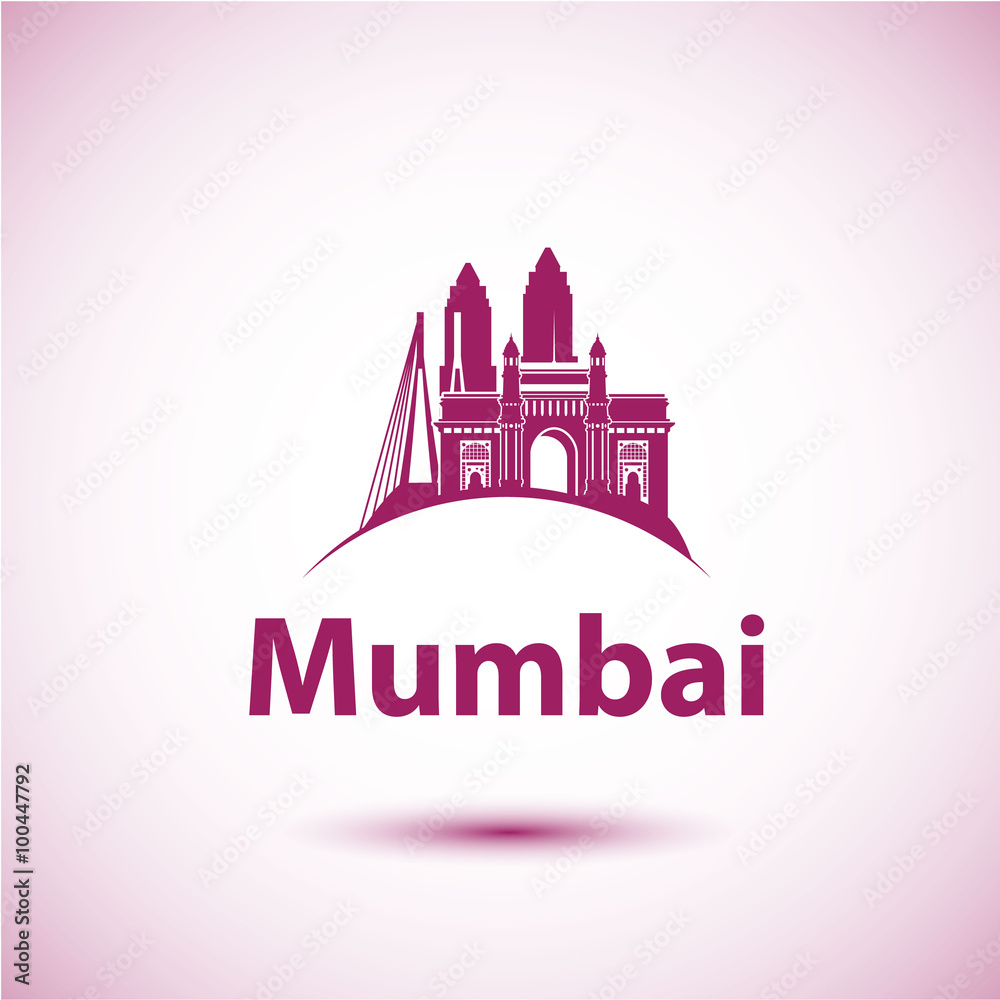 Mumbai, India skyline silhouette black vector design on white background.