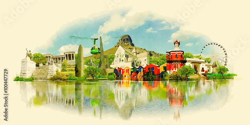 vector watercolor CAPE TOWN city illustration