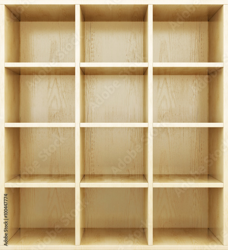 Empty wooden shelves. 3d render image.