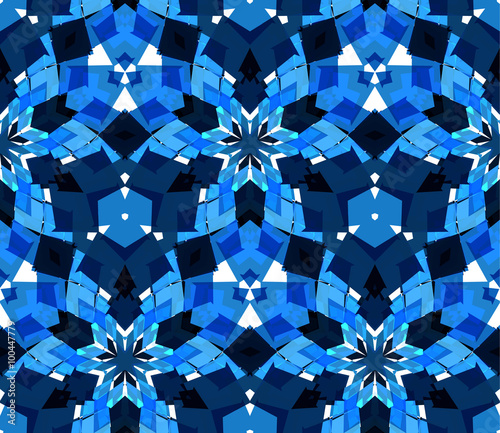 Blue kaleidoscope seamless pattern. Seamless pattern composed of color abstract elements. Vector illustration.
