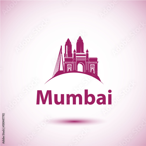 Mumbai, India skyline silhouette black vector design on white background.