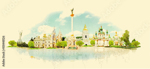 vector watercolor KIEV city illustration photo