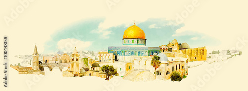 Canvas Print vector watercolor JERUSALEM city illustration