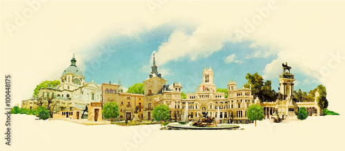 vector watercolor MADRID city illustration