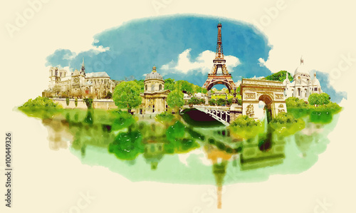 vector watercolor PARIS city illustration