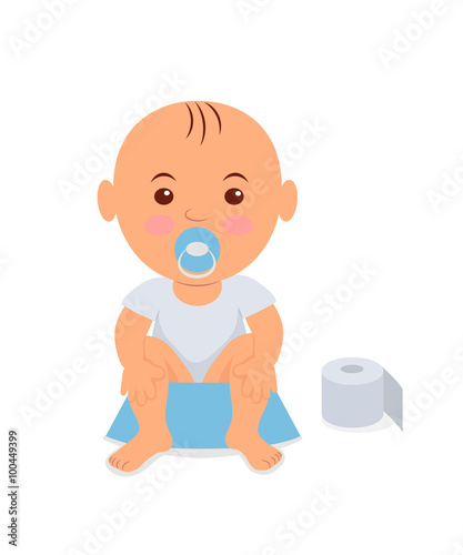 Baby boy sitting on the potty. Learning to pee