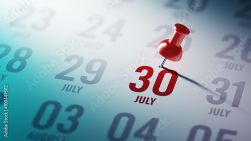 July 30 written on a calendar to remind you an important appoint