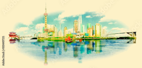 vector watercolor SHANGHAI city illustration