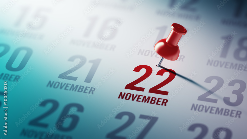 November 22 written on a calendar to remind you an important app Stock ...