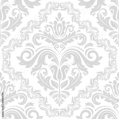 Damask seamless light gray ornament. Traditional vector pattern. Classic oriental background