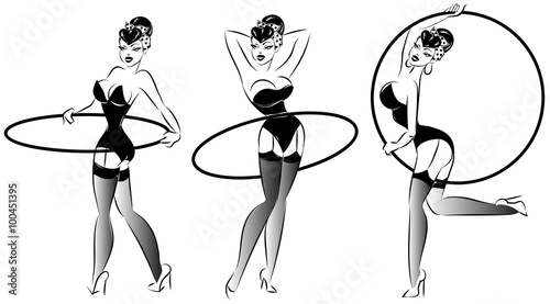 Pop Art, Pin-up fitness girl with hula hoop