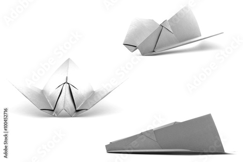 Black paper wing set  origami collection isolated on white background