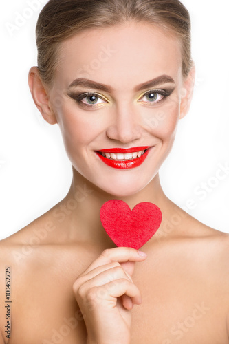 Valentine's Day. Woman holding Valentines Day heart

