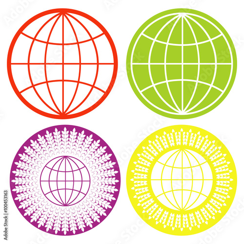 monochrome icon set with earth