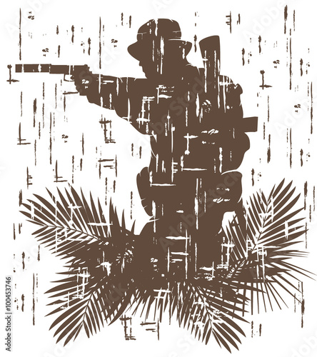 silhouette of soldier in action. vector illustration in grunge style 2