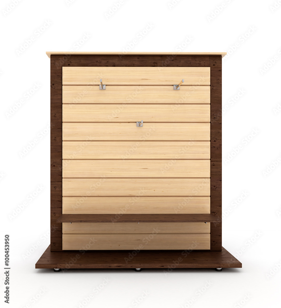 empty wooden two-color commercial shelving isolated on white