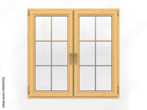 closed wooden window isolated on white background