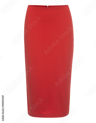 Cut-out of Plain Red Pencil Skirt on Invisible Mannequin